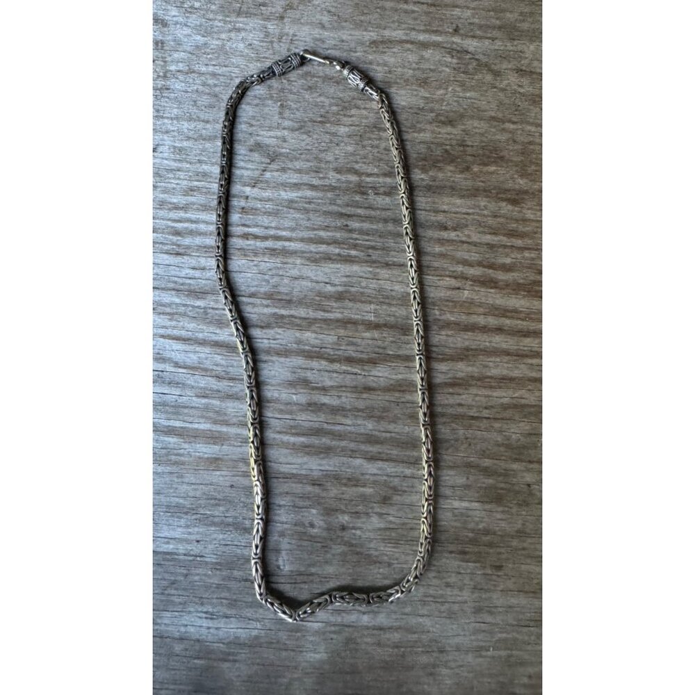 Sterling Silver Bali Byzantine Chain Necklace 18" Intricate Handcrafted Design M - Picture 6 of 7